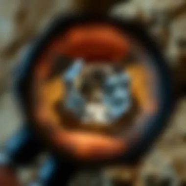 Gem Detail with Magnifier Close-up of a gem viewed through a lighted jeweler's magnifier, highlighting intricate details