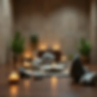 Zen Space with Crystals A serene space for meditation featuring stones and crystals, enhancing the ambiance