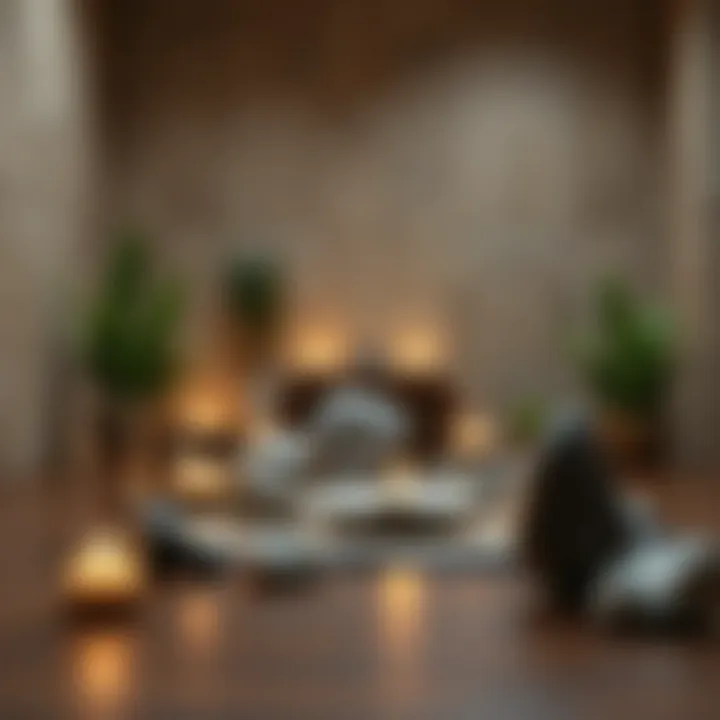 Zen Space with Crystals A serene space for meditation featuring stones and crystals, enhancing the ambiance