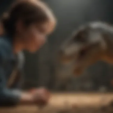 Emotional Engagement with Allosaurus Stuffed Toy A child interacting with an Allosaurus stuffed toy, illustrating the emotional connection and engagement.