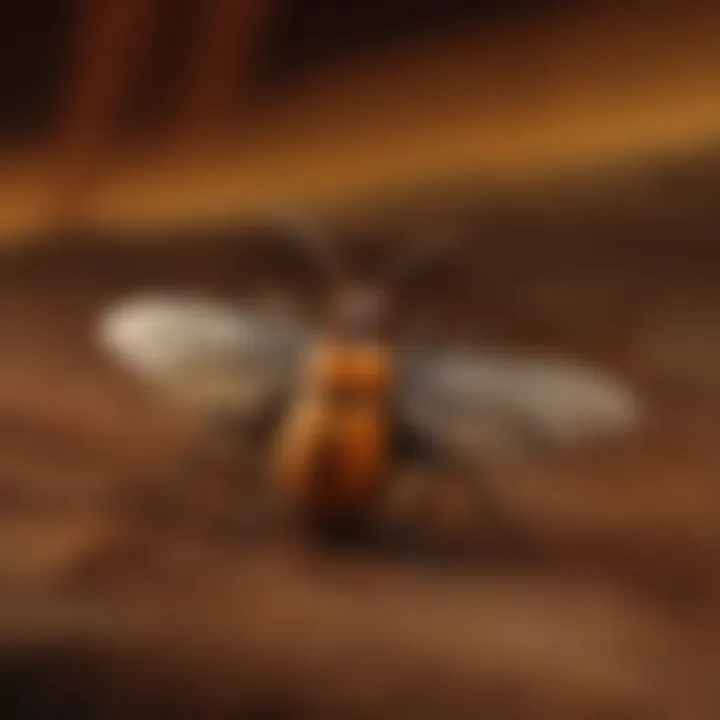 Elegant amber insect brooch displayed on a velvet background