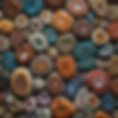 Close-up of various types of druzy stones