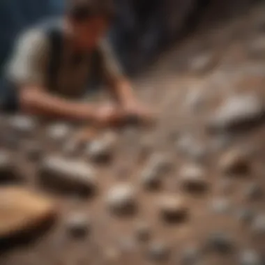 Geologist examining rock types in a natural environment