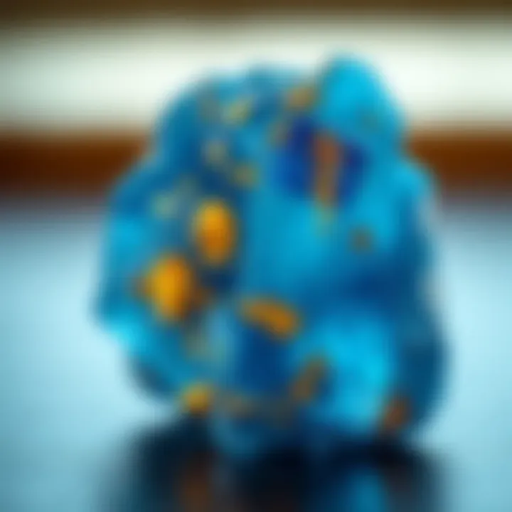 Stunning blue crystal with shimmering gold flecks reflecting light