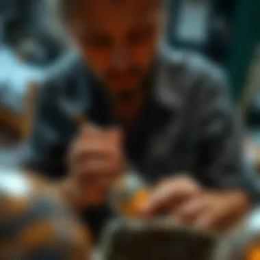 Masterful Craftsmanship in Bumble Bee Jasper An artisan skillfully working on a Bumble Bee Jasper pendant, highlighting the crafting technique.