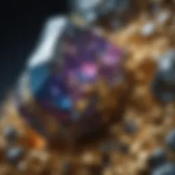 Close-up view of chalcopyrite crystal showcasing its metallic luster