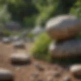 A variety of landscape rocks in a clean garden setting