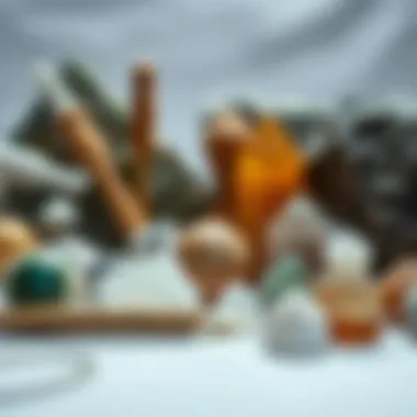 Assortment of Cleansing Tools for Crystals An assortment of cleansing tools next to various crystals