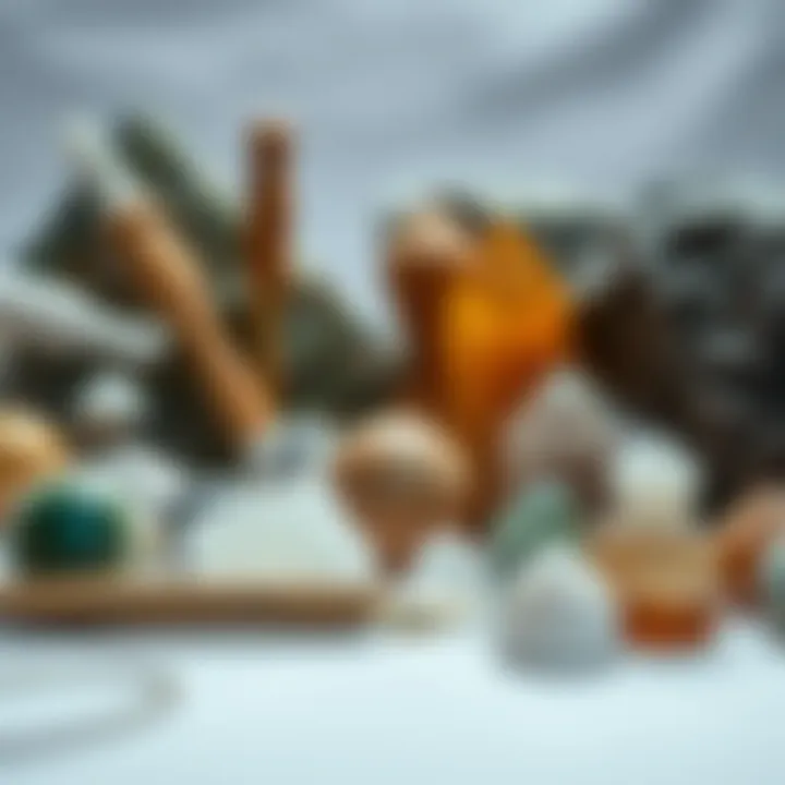 Assortment of Cleansing Tools for Crystals An assortment of cleansing tools next to various crystals