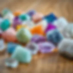 A collection of vibrant crystal rocks on a natural wooden surface