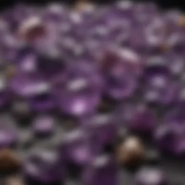 Collection of Unique Amethyst Specimens An elegant display of various amethyst pieces, highlighting their unique shapes and shades