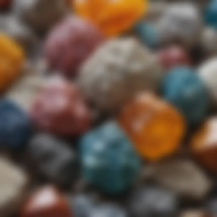 A stunning close-up view of various mineral specimens displaying unique colors and textures.