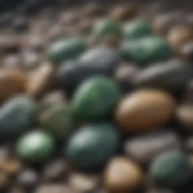 A close-up view of various green stones showcasing their unique textures and colors.