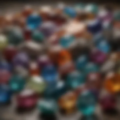 A close-up view of various gemstones showcasing their unique colors and textures