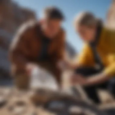 Geologist and Crystal Specimen A geologist examining a crystal specimen in a natural setting.