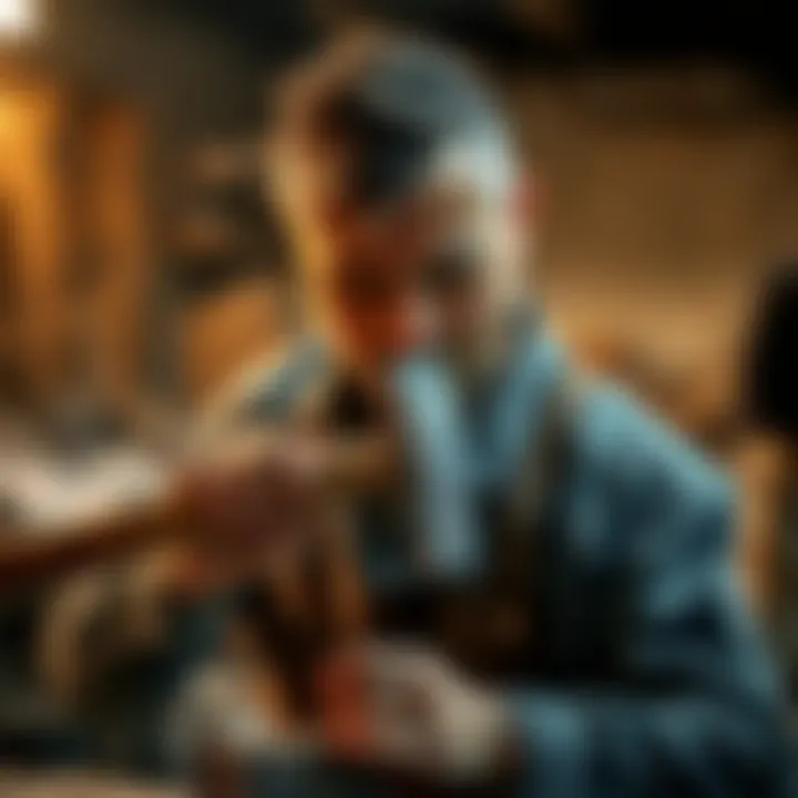 Artisan Utilizing Hammer in Crafting A skilled artisan using a hammer in a crafting scenario