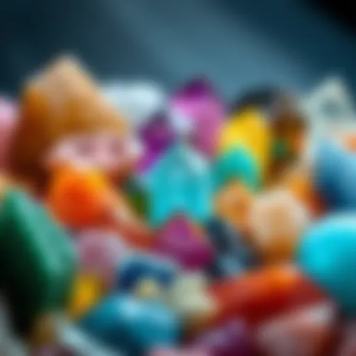 A vibrant display of various crystals showcasing their distinct colors and forms
