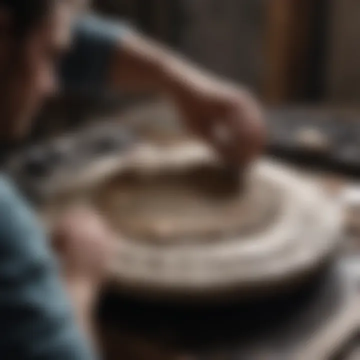 A collector applying adhesive to a fossil