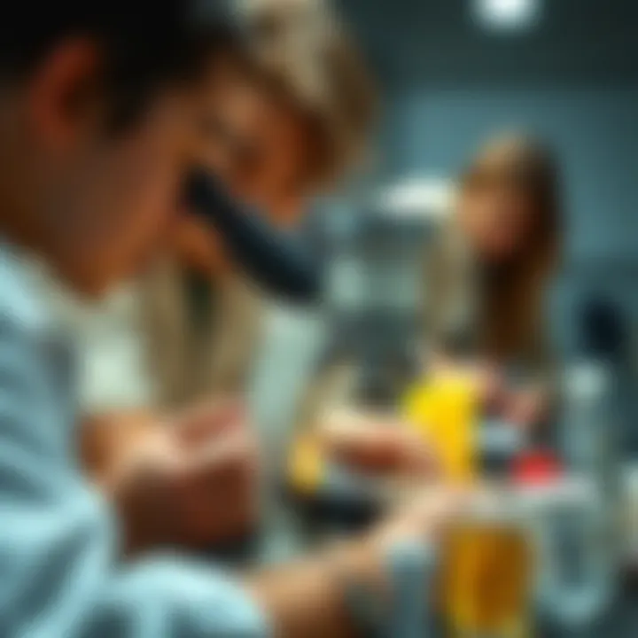 Students Observing Specimens Students observing specimens through a microscope