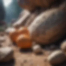 A detailed view of dinosaur eggs embedded in sedimentary rock