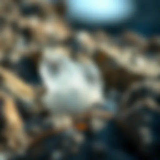 Close-up of a quartz crystal cluster nestled in rocky terrain