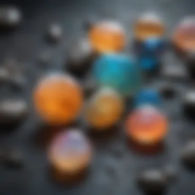 An up-close view of opal cut stones highlighting the unique play-of-color