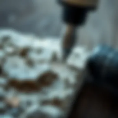 Close-up of a Dremel bit cutting through stone