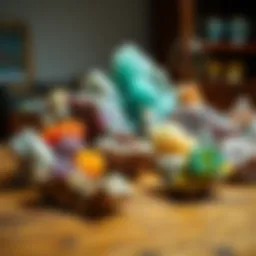 A collection of colorful minerals displayed on a wooden table