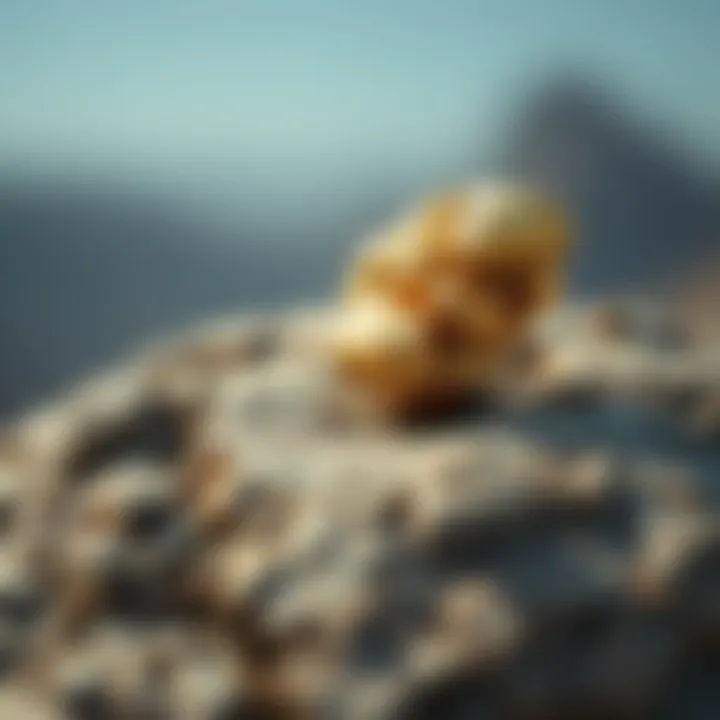 Natural Gold Nugget Natural gold nugget on a textured rock surface