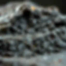 A close-up view of basalt stone showcasing its unique texture and mineral composition