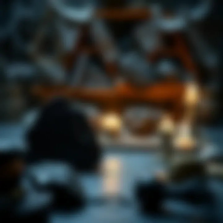 Meditative setup featuring black obsidian for healing practices