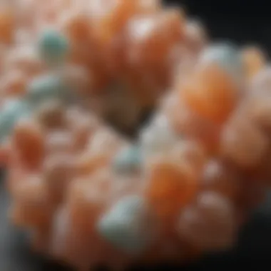 Caribbean Calcite Beads Detail Close-up view of a string of Caribbean calcite beads, showcasing their natural patterns and colors.