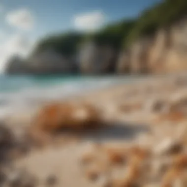Geological Landscape of the Caribbean A scenic view of the Caribbean coastline, highlighting the geological formations where calcite can be found.
