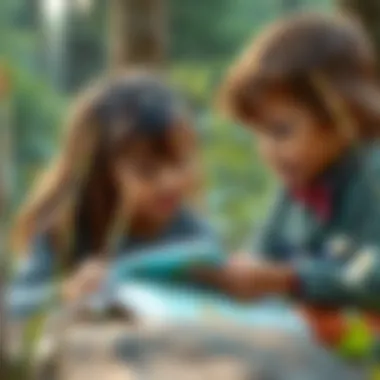 Children Interacting with Wildlife in Literature A captivating scene depicting children observing wildlife in nature.