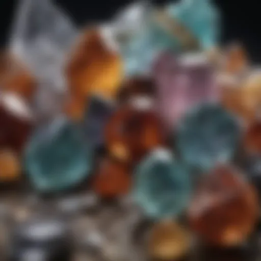 A close-up of various crystals showcasing their colors and textures