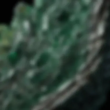 Intricate Patterns of Dark Green Crystal A close-up view of a dark green crystal showcasing its intricate patterns and textures.