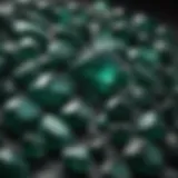 Close-up view of dark green gemstones showcasing their unique textures and colors