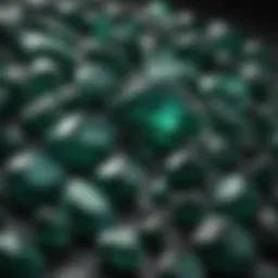 Close-up view of dark green gemstones showcasing their unique textures and colors