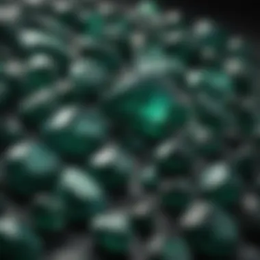 Close-up view of dark green gemstones showcasing their unique textures and colors