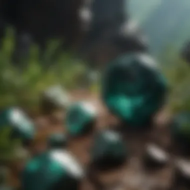 Natural Habitat of Dark Green Gemstones Geological formation of dark green gemstones in their natural environment