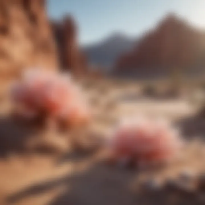 Desert landscape featuring natural formations of desert rose selenite