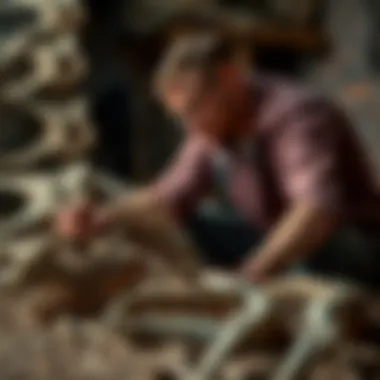 Paleontologist examining dinosaur bones