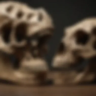 Replica vs. Original Fossil Comparison A side-by-side comparison of a dinosaur skull replica and an original fossil highlighting differences