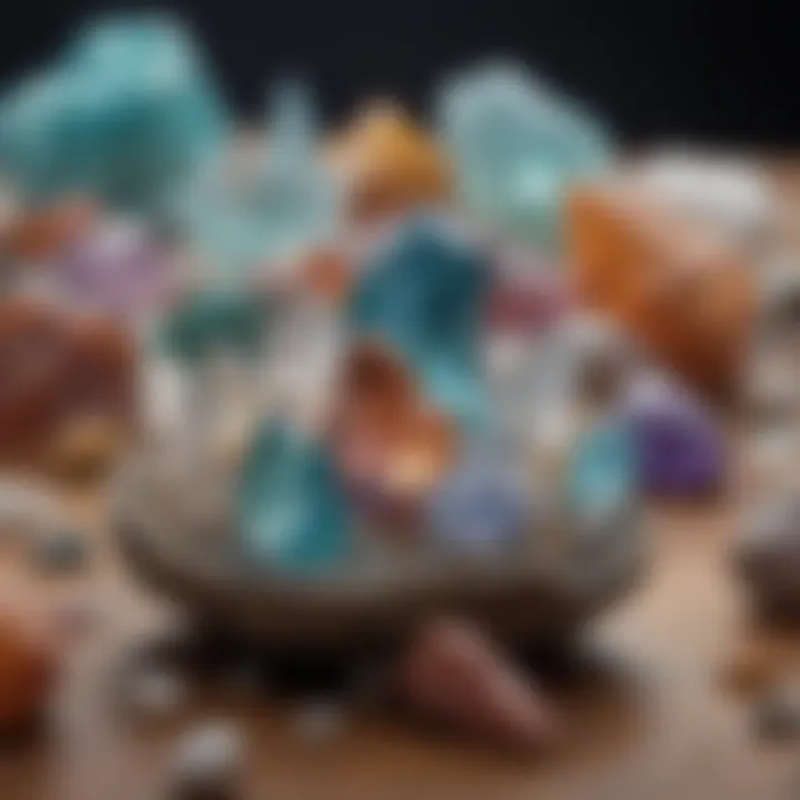 A collection of healing crystals arranged in an artistic display, emphasizing their holistic uses.