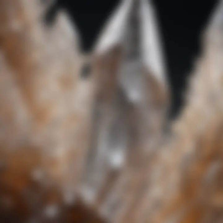Close-up of a quartz crystal highlighting its intricate structure and clarity.