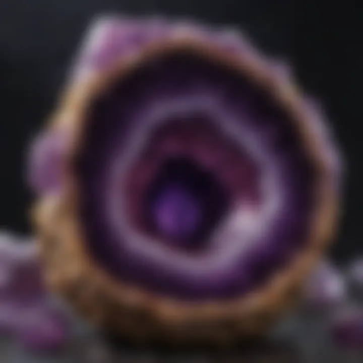 A vibrant amethyst geode with rich purple hues and sparkling surfaces