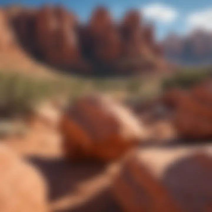 A scenic view showcasing red rock formations against a blue sky