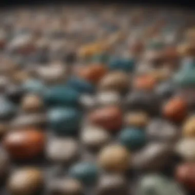 Close-up of various EMF stones showcasing different colors and textures