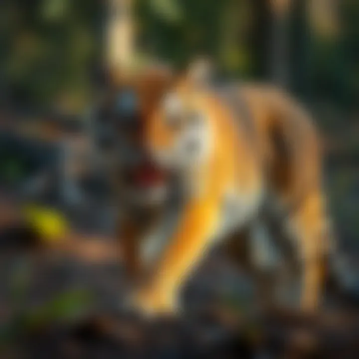 The striking Tasmanian tiger in its native environment.