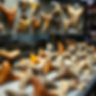 Diverse Megalodon Tooth Collection Collection of various megalodon teeth in a display case